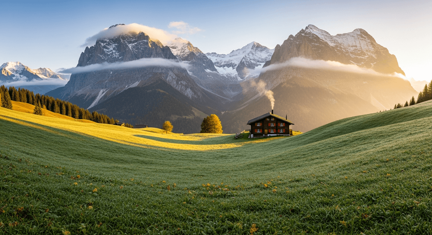Schweizer Alpenlandschaft · Symbolbild für den Kanton Luzern mit Bergpanorama und Wohnpflege-Landschaft